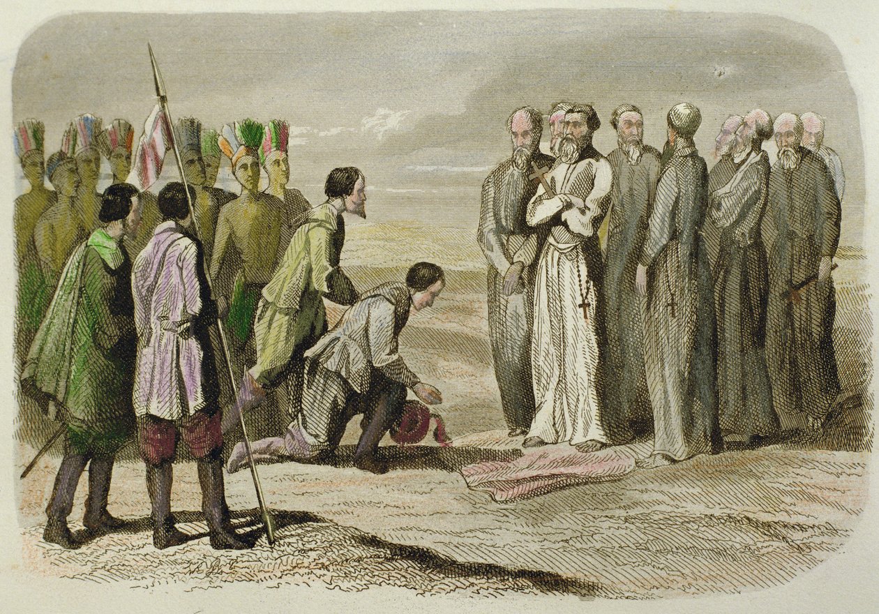 Cortés ai piedi di Martín de Valencia da French School