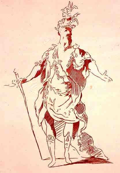 Bozzetto di costume per un Dio del Fiume, dalla collezione Menus Plaisirs, facsimile di A. Guillaumot Fils, c.1750 da French School