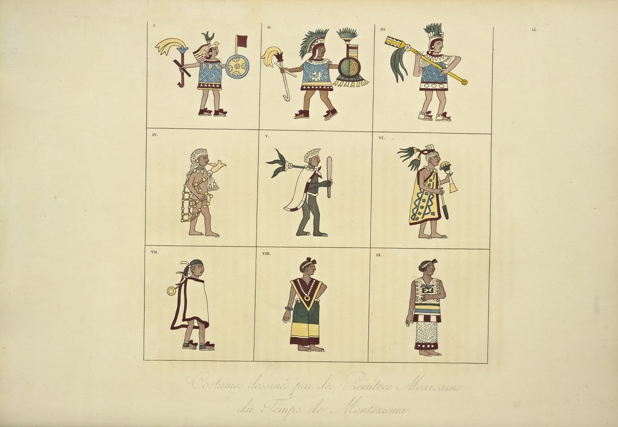 Costumi disegnati dai pittori messicani del tempo di Montezuma, illustrazione da Vues des Cordillères et Monumens des Peuples Indigènes de l