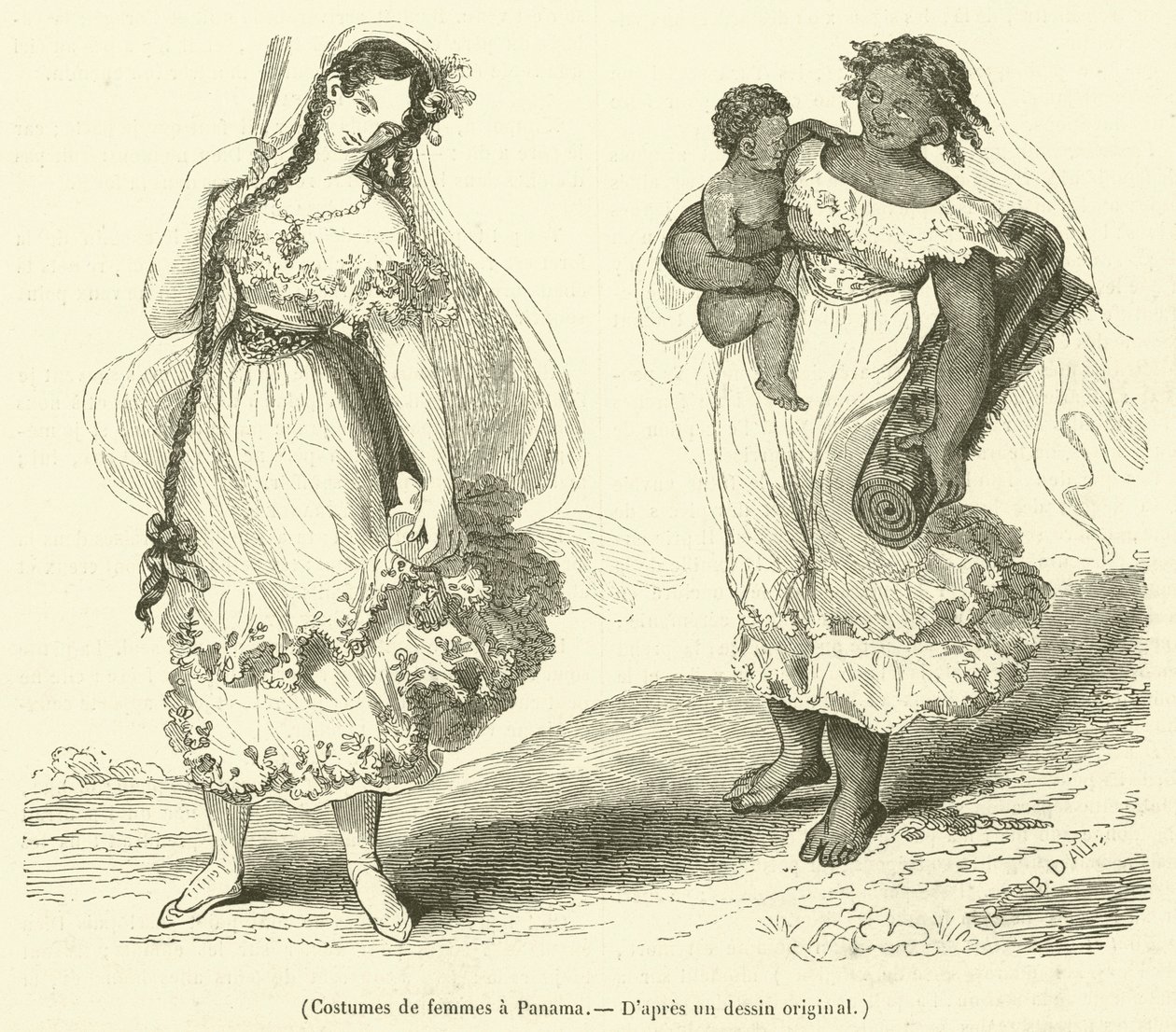 Costumi femminili a Panama (incisione) da French School