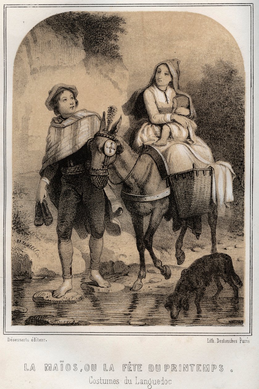 Costumi del Languedoc - la Maios o la festa di primavera - Incisione in 