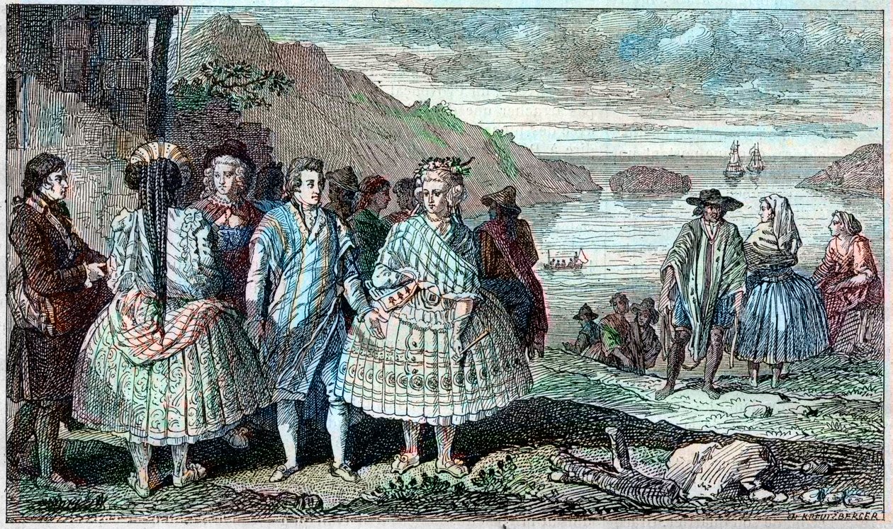 Costumi degli abitanti di La Conception (Cile) - Atlas du Voyage de La Perouse intorno al mondo durante gli anni 1785-1788, Parigi 1797 da French School