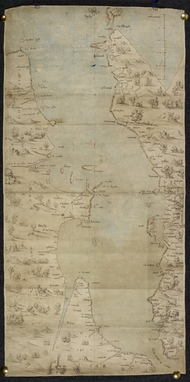 Mappa del Canale della Manica (Costa Sud Inglese e Costa Nord Francese) di Jean Rotz da French School