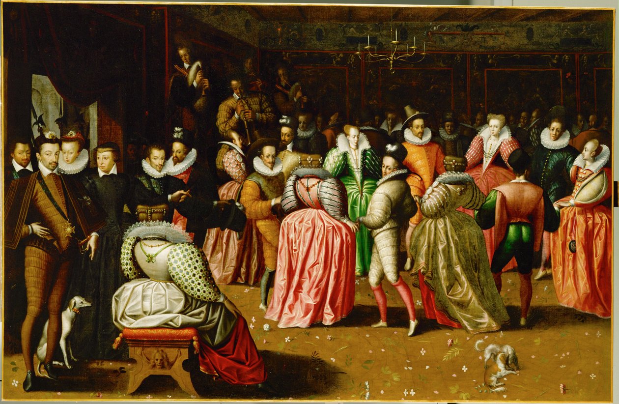 Ballo di corte al Palais du Louvre in occasione delle nozze di Anne, duca di Joyeuse ... da French School