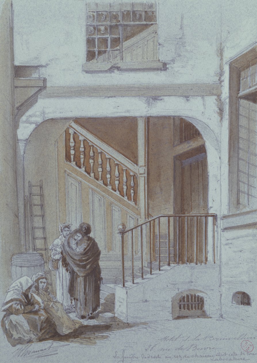 Cortile e laboratorio della Marchesa de Brinvilliers, 28 rue de Bievre, Parigi da French School