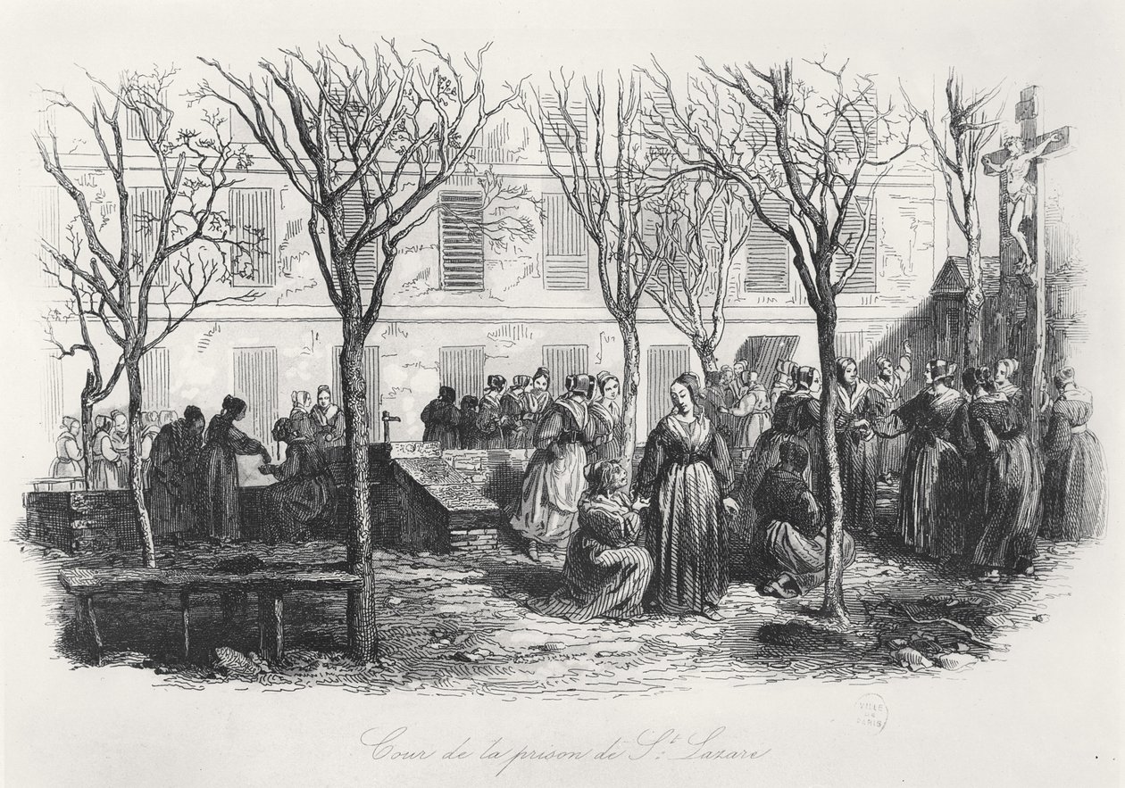 Cortile della prigione di St. Lazare a Parigi, c. 1840 da French School