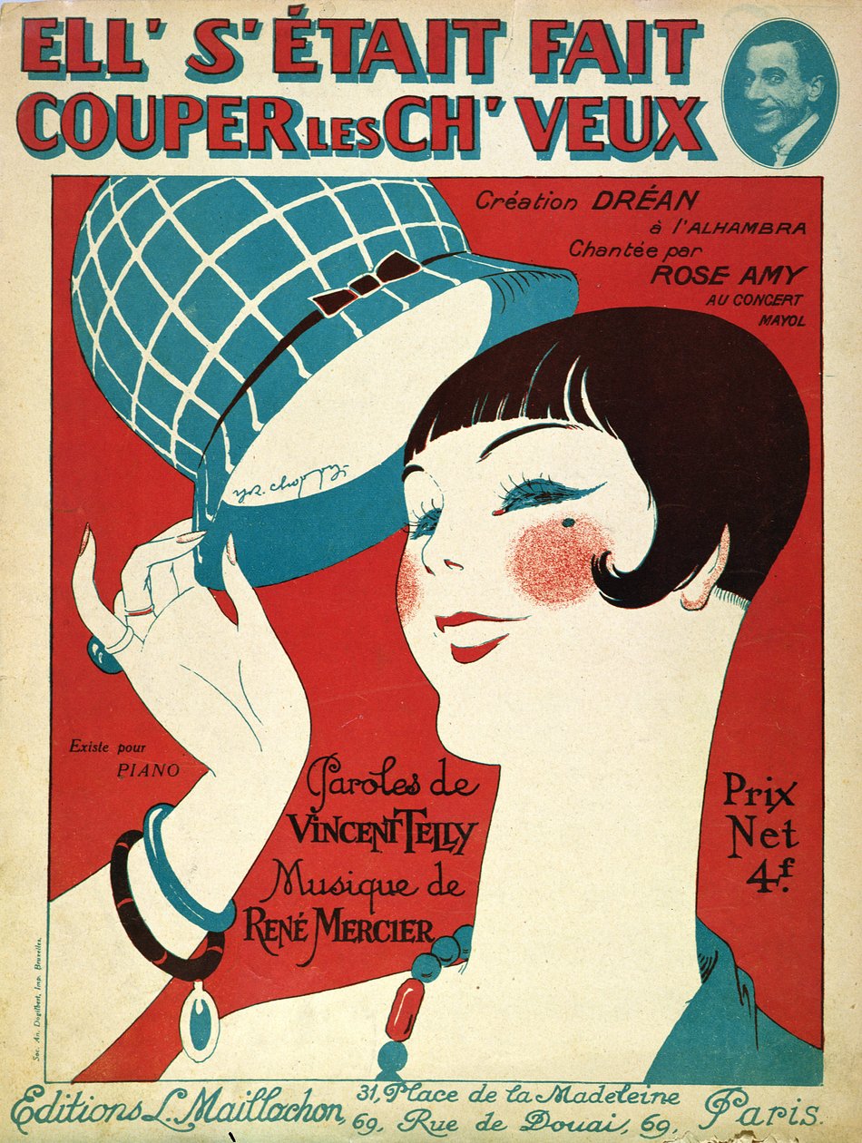 Copertina per la partitura musicale, Si è tagliata i capelli, 1924 da French School
