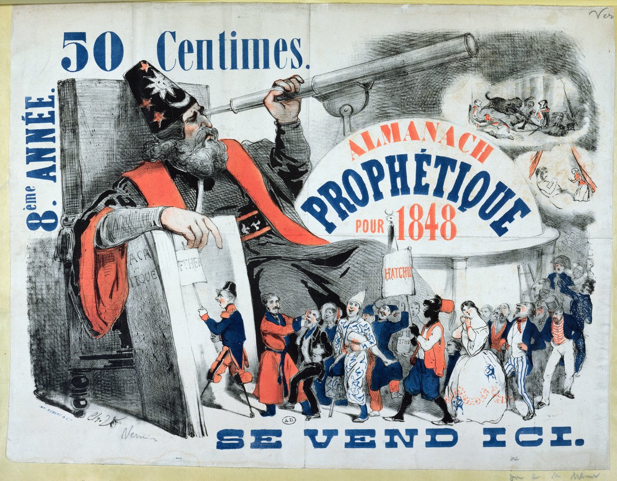 Copertina di un Almanacco Profetico raffigurante Nostradamus (1503-66) 1848 da French School