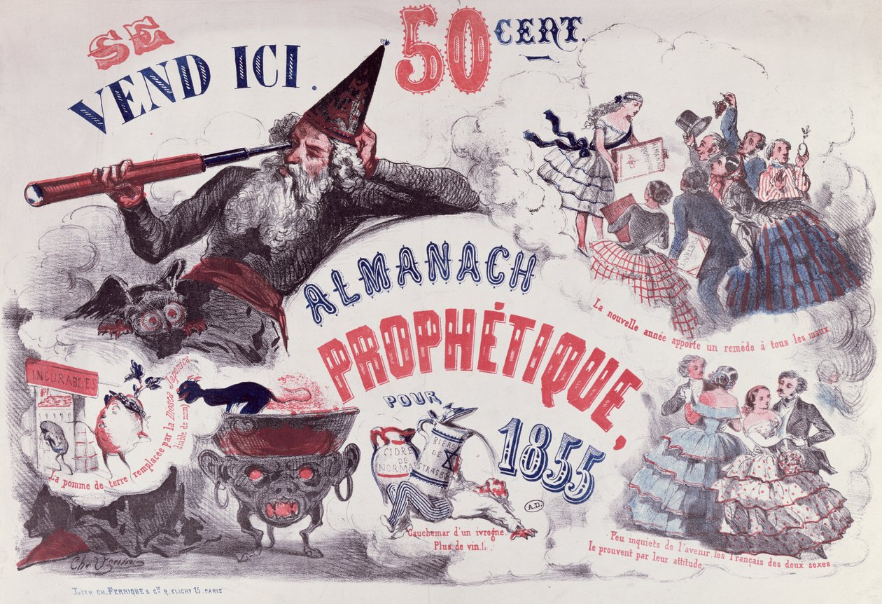 Copertina di un Almanacco Profetico raffigurante Nostradamus, 1855 da French School