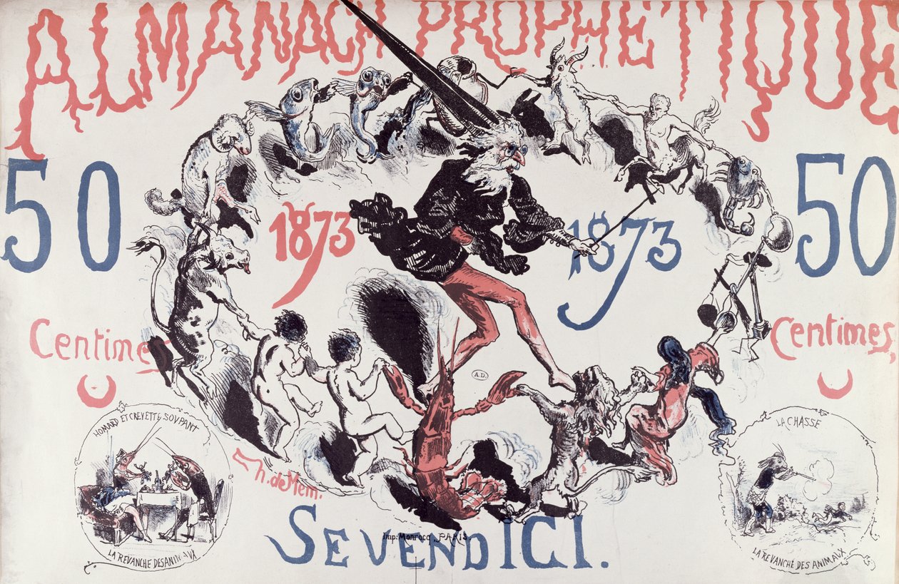 Copertina di un almanacco profetico raffigurante Nostradamus, 1873 da French School