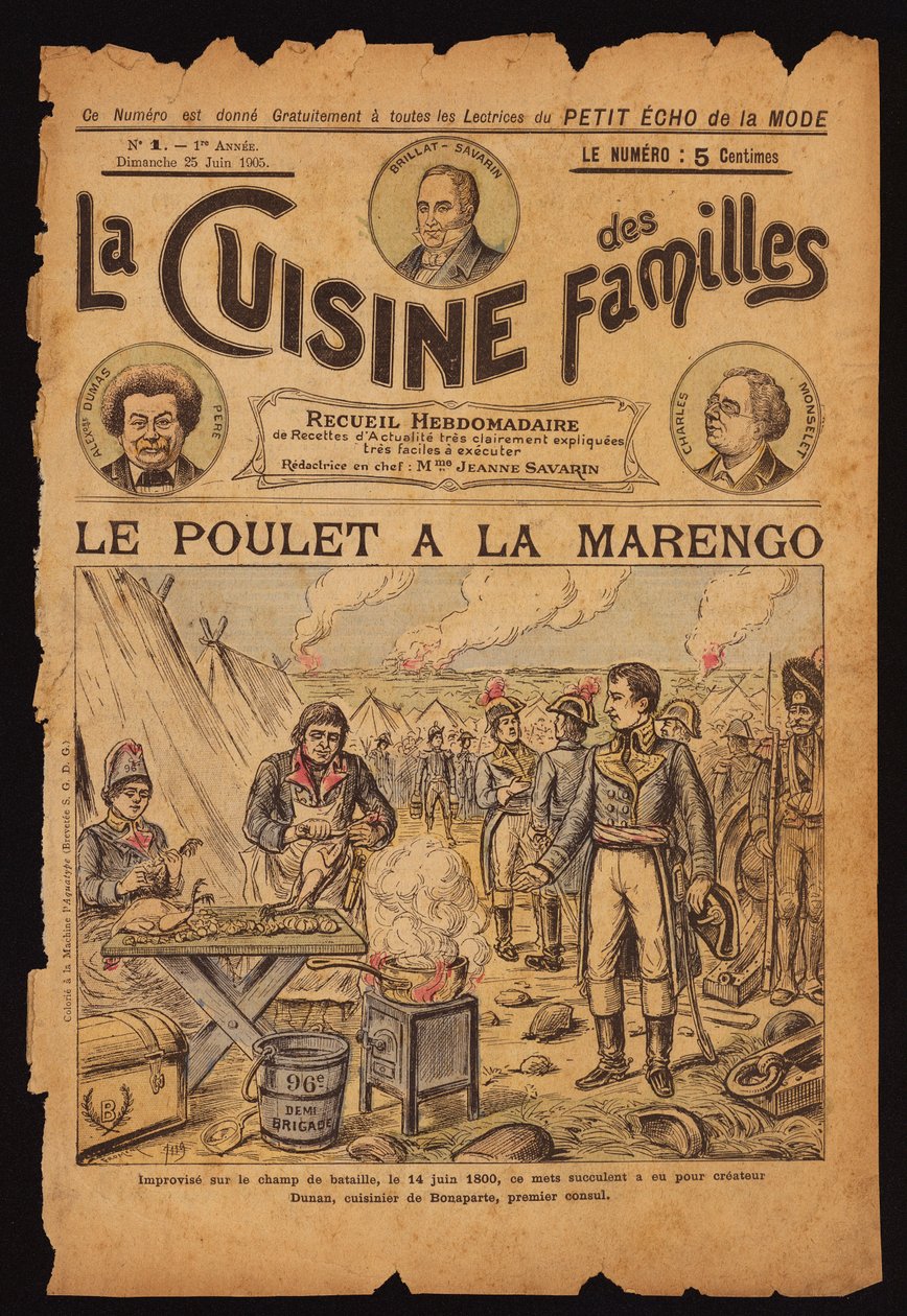 Creazione del Pollo Marengo (incisione a colori) da French School