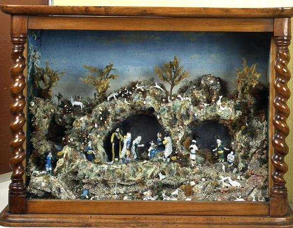 Presepe, Nevers (vetro filato in cornice di legno) da French School