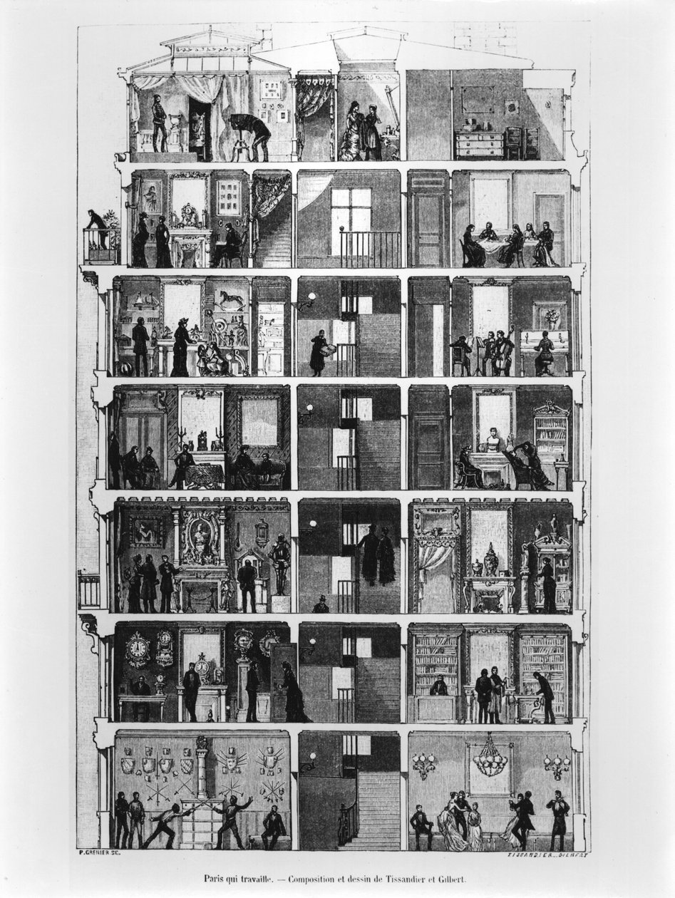 Sezione trasversale di un edificio parigino, illustrazione da Le Magasin Pittoresque, 1883 da French School