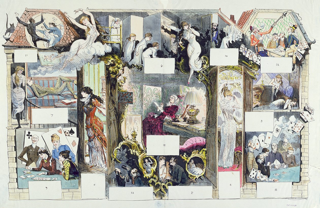 Sezione trasversale di una casa parigina, illustrazione da La Vie Parisienne, c.1875 da French School