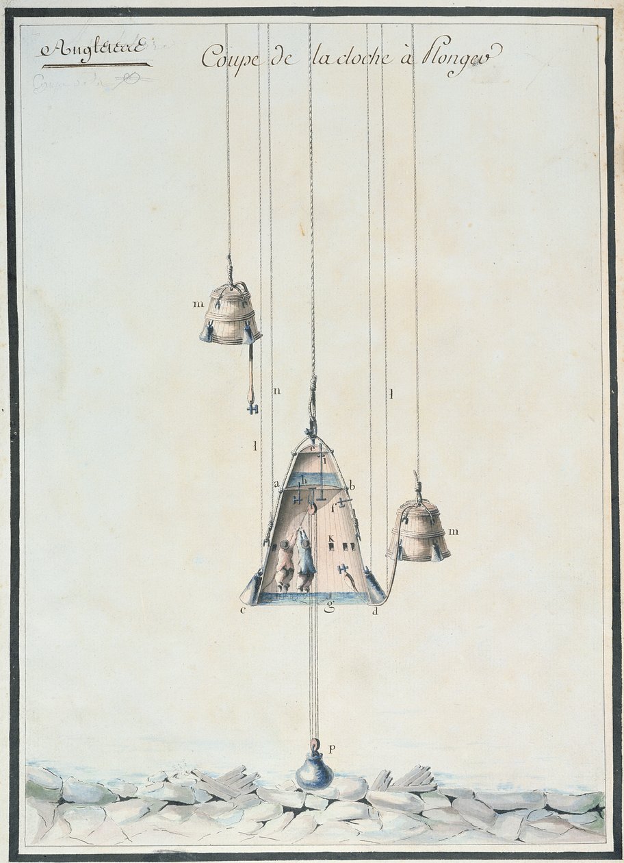 Disegno in sezione di una campana da immersione, 1785 da French School
