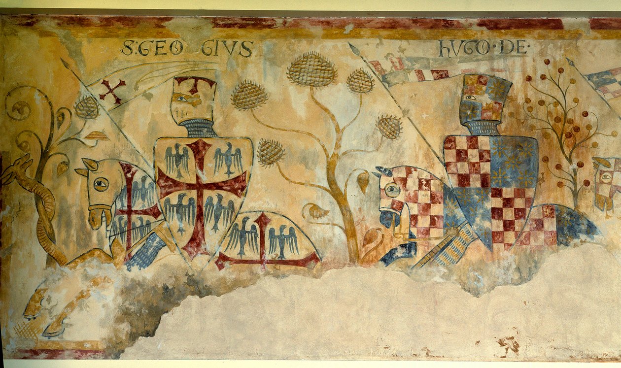 Crociera: partenza dei Cavalieri per la Crociata: rappresentazione di San Giorgio e Ugo I di Vermandois (1057-1102) (?) o Ugo XII di Lusignano (?). (dettaglio) da French School