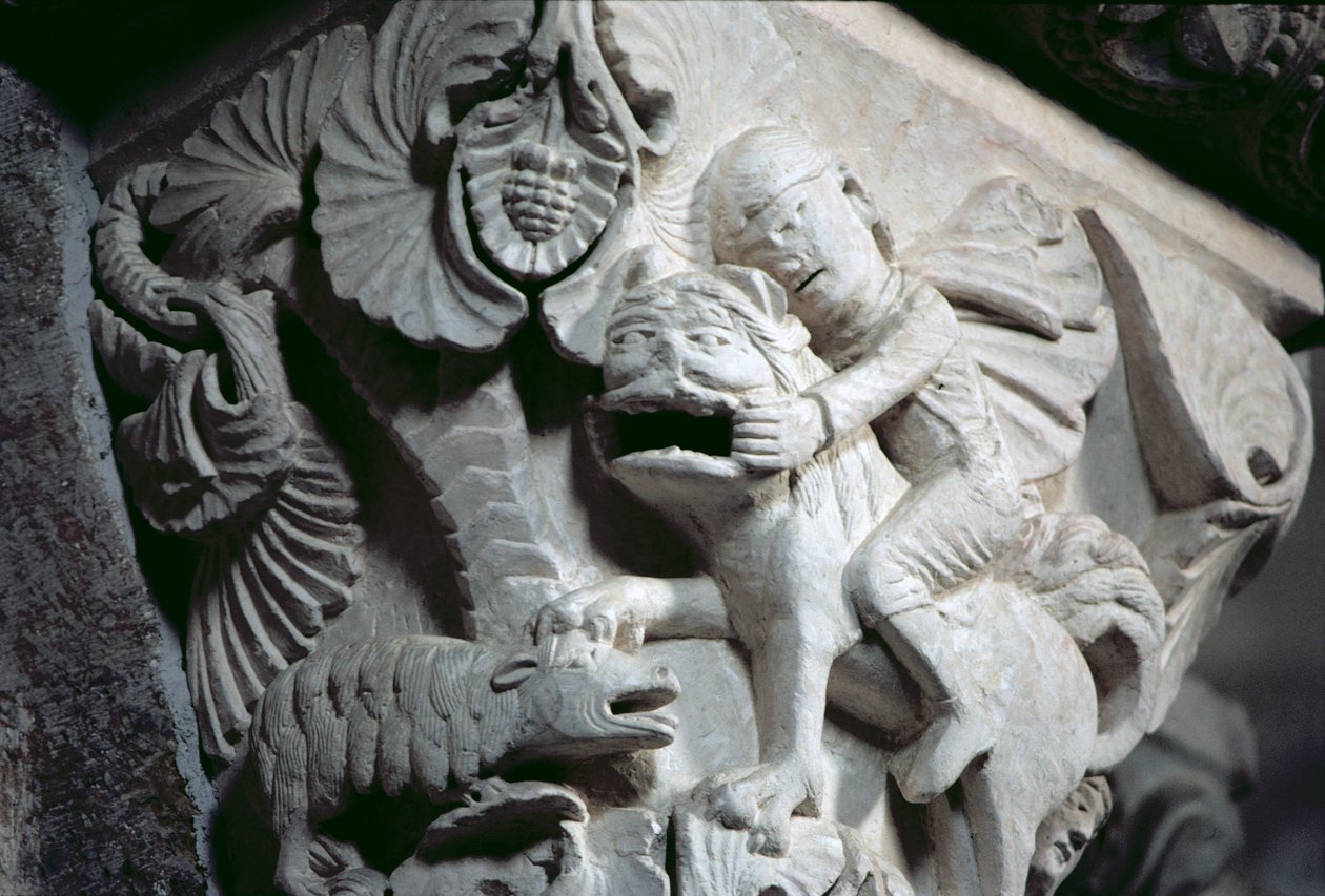 Davide che uccide il leone (dettaglio di un capitello) c.1130 da French School
