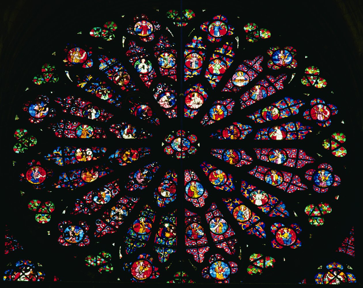 Morte e Assunzione della Vergine e il Coro Celeste, dal rosone ovest, c.1260 da French School