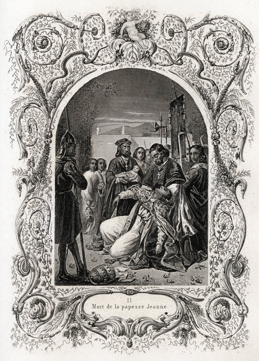 Morte di Papessa Giovanna (pontificato dal 855 al 858). Incisione per illustrare Histoire des papes di Maurice Lachatre (1814-1900), libreria del progresso, Parigi. da French School