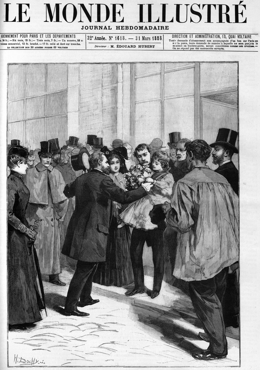 Dimostrazione in onore del generale Boulanger alla stazione di Clermont Ferrand (Clermont-Ferrand), in "The Illustrous World" nel 1888 da French School