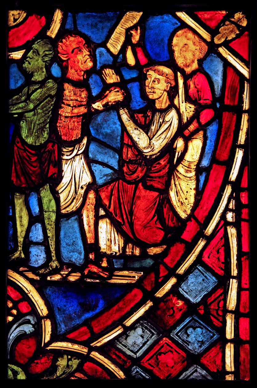 Teofilo fa un patto con un diavolo; dalla chiesa di Varennes-Jarcy (originariamente dall