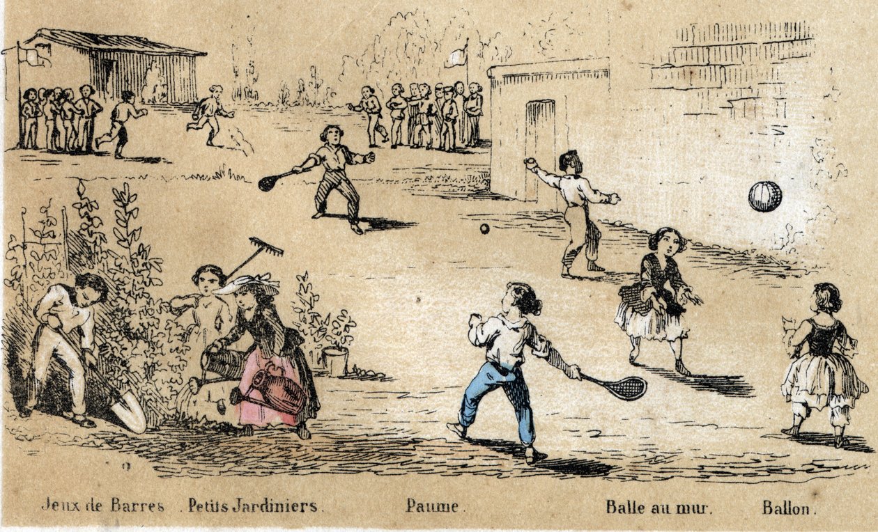 Descrizione dei passatempi e giochi dei bambini: giochi con la palla e giardinaggio. Tavola 