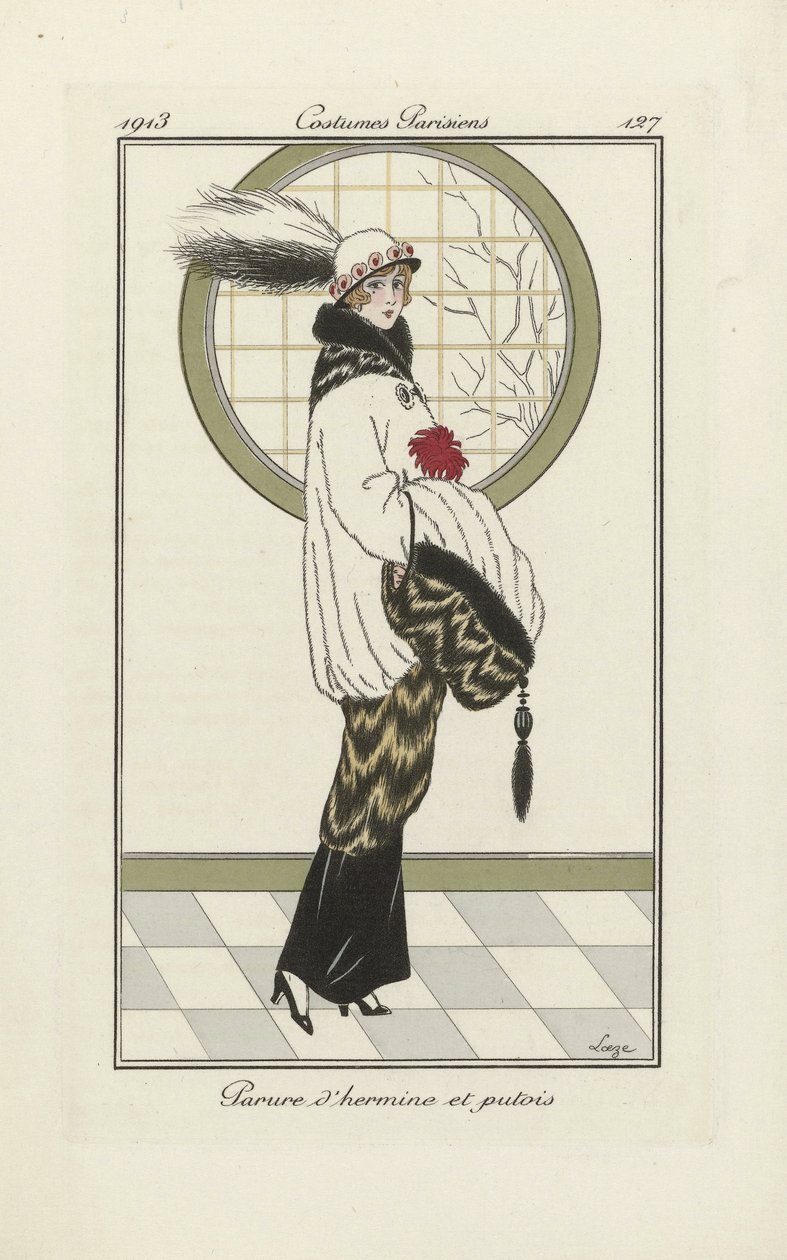 Design per Ensemble di ermellino e faina, da Costumes Parisien, pub.1913 da French School