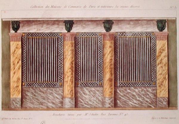 Progetto per la Facciata di una Macelleria, da una serie che raffigura i migliori edifici commerciali decorati di Parigi, c.1810 da French School