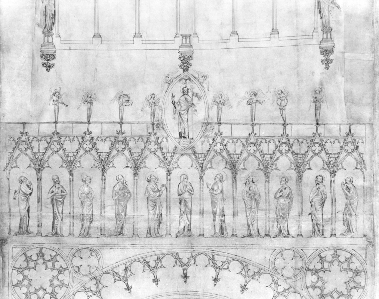 Progetto per la galleria dei re sulla facciata della Cattedrale di Strasburgo, c.1380 (dettaglio) da French School