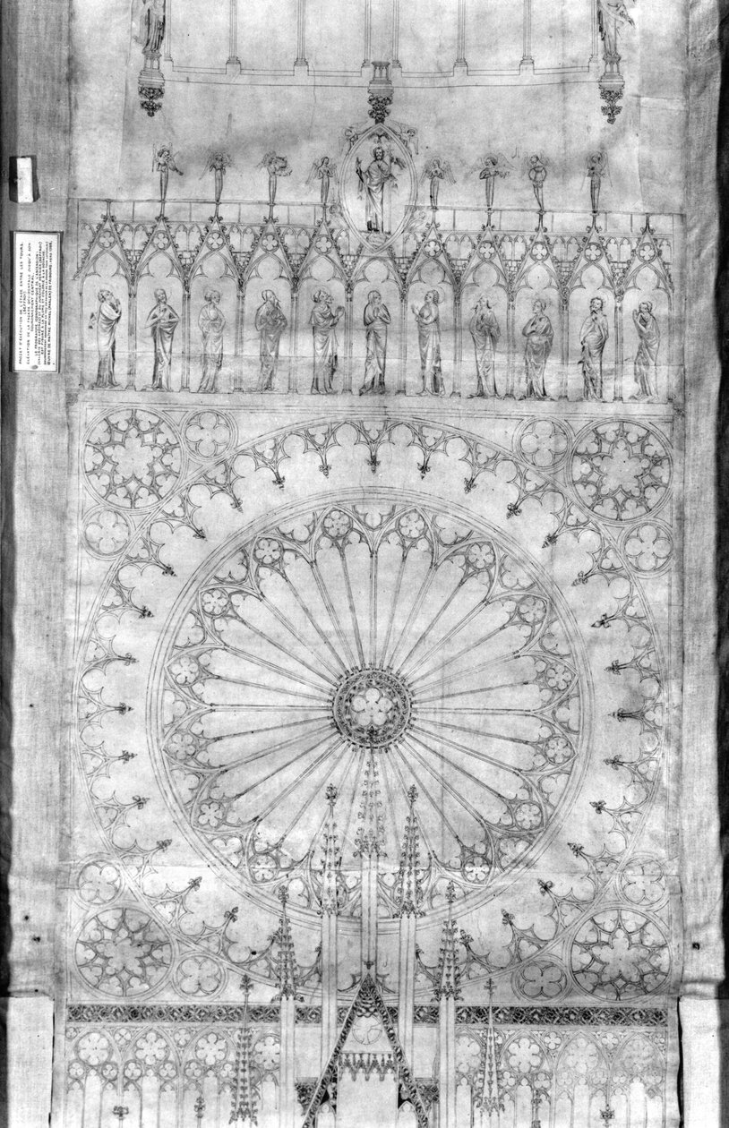 Progetto per il rosone e la galleria dei re sulla facciata della Cattedrale di Strasburgo, c.1380 da French School