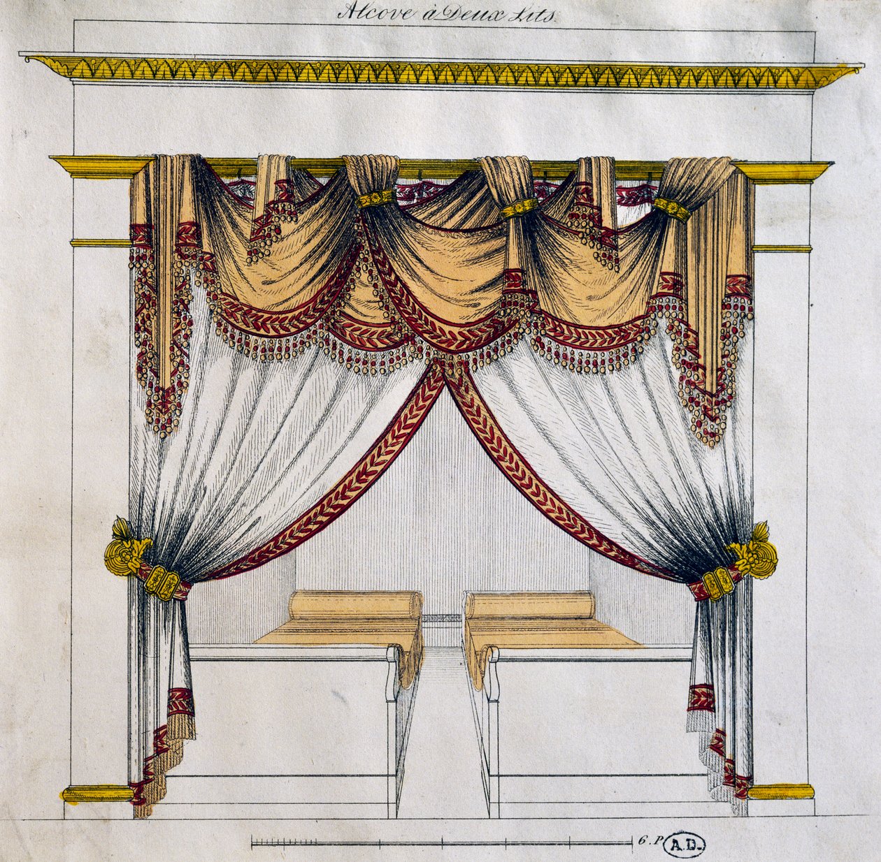 Progetto di alcova con due letti (periodo Primo Impero), illustrazione, Francia da French School