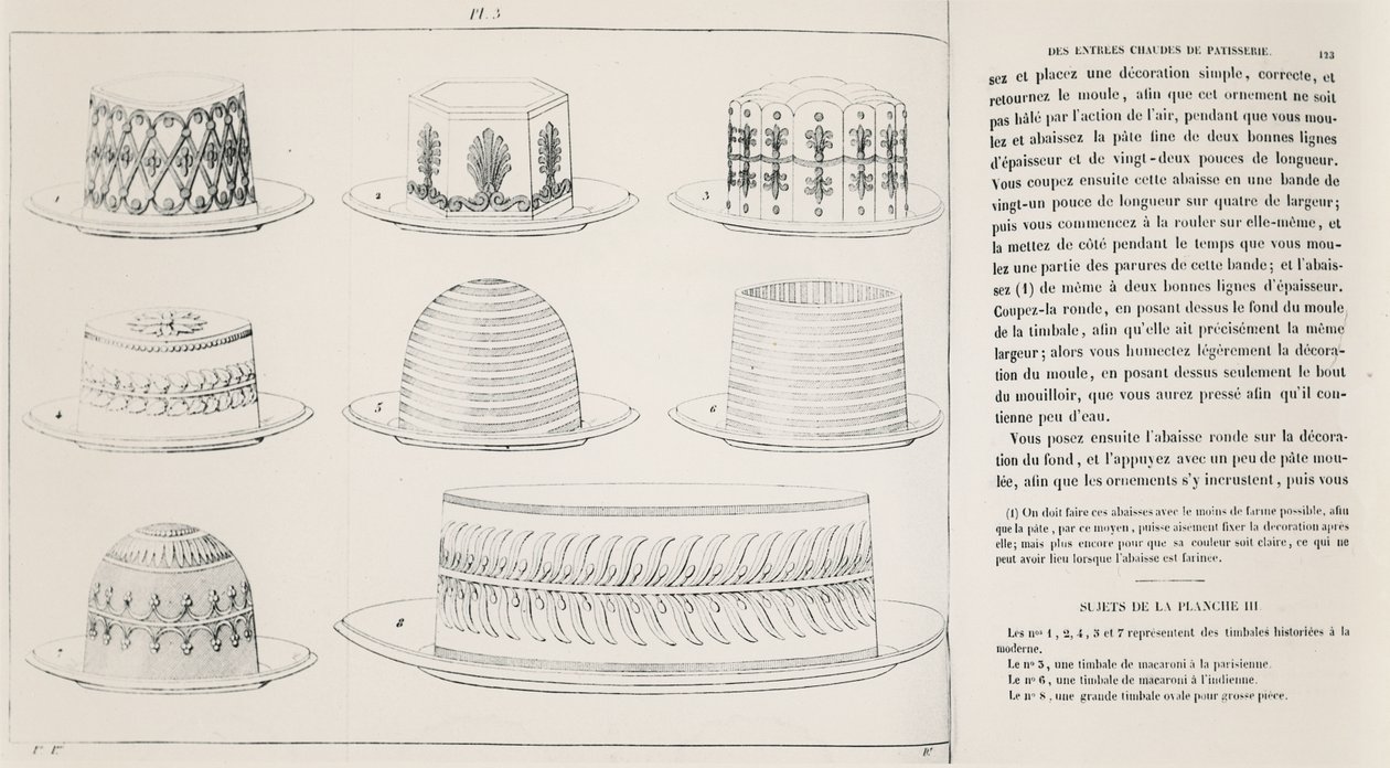 Progetti per Timbale de Macaroni di Antonin Carême (incisione) da French School