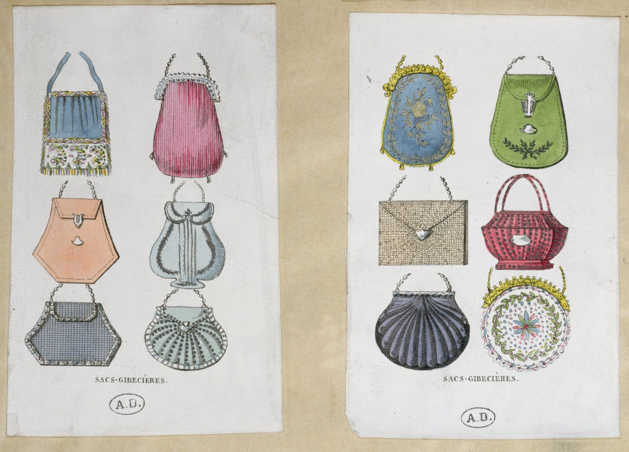 Progetti per borse a tracolla, 1822 da French School