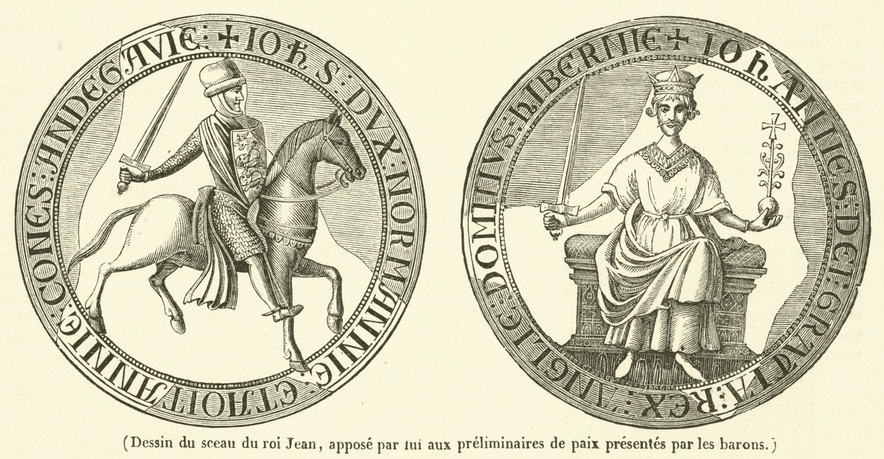 Disegno del sigillo di re Giovanni, da lui apposto ai preliminari di pace presentati dai baroni (incisione) da French School