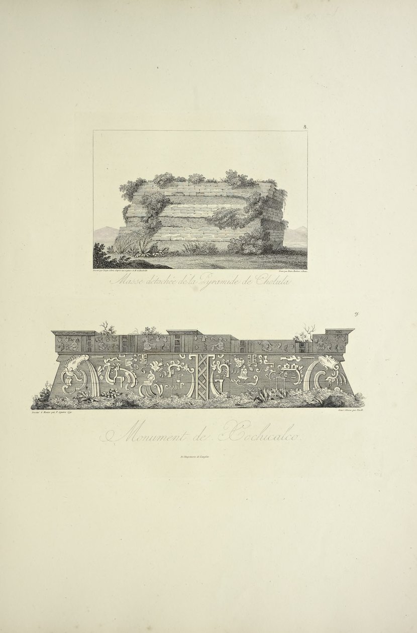Massa staccata della piramide di Cholula e monumento di Xochicalco, illustrazione da 