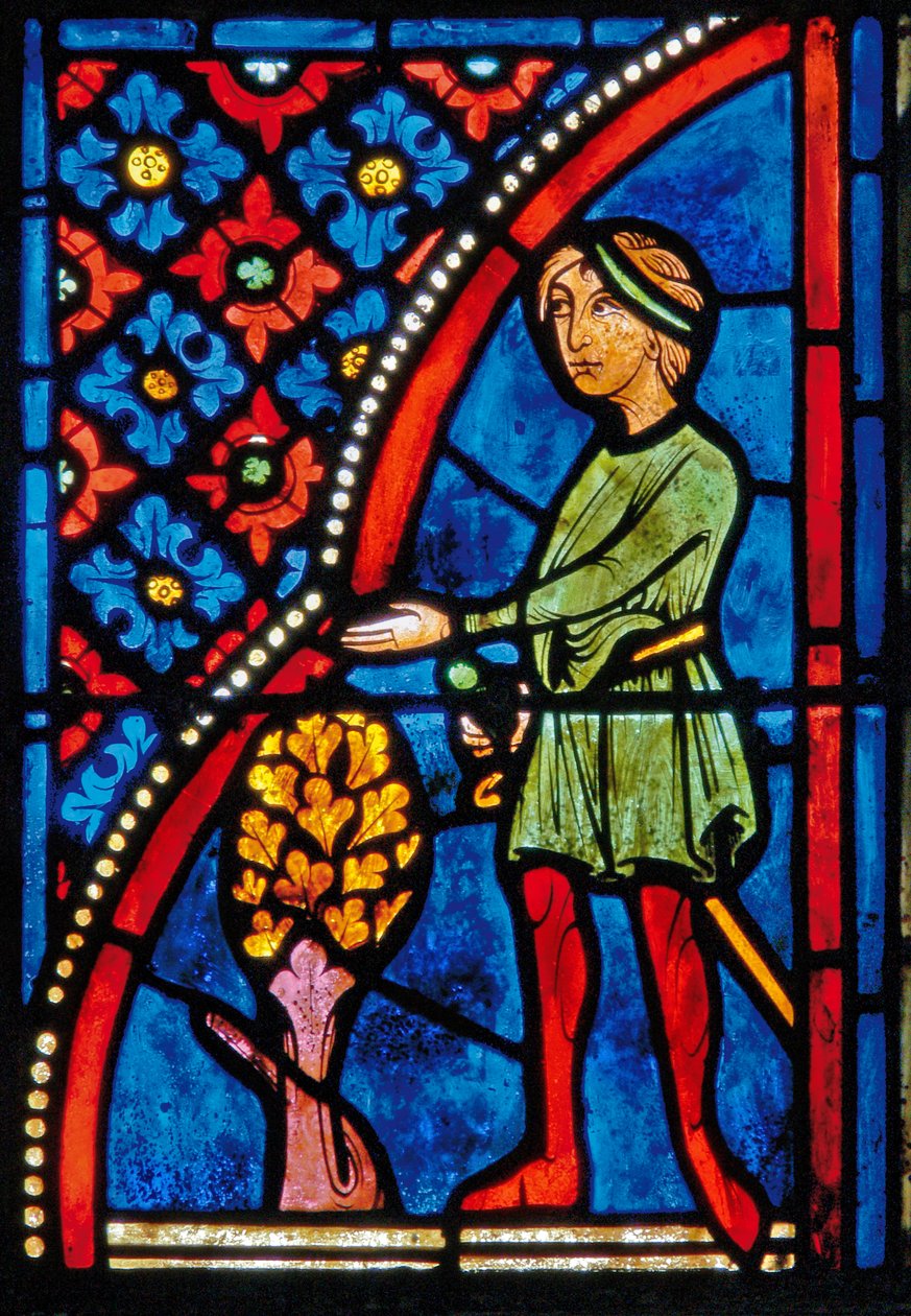 Dettaglio di una finestra raffigurante scene della vita di Santa Maria Egiziaca da French School