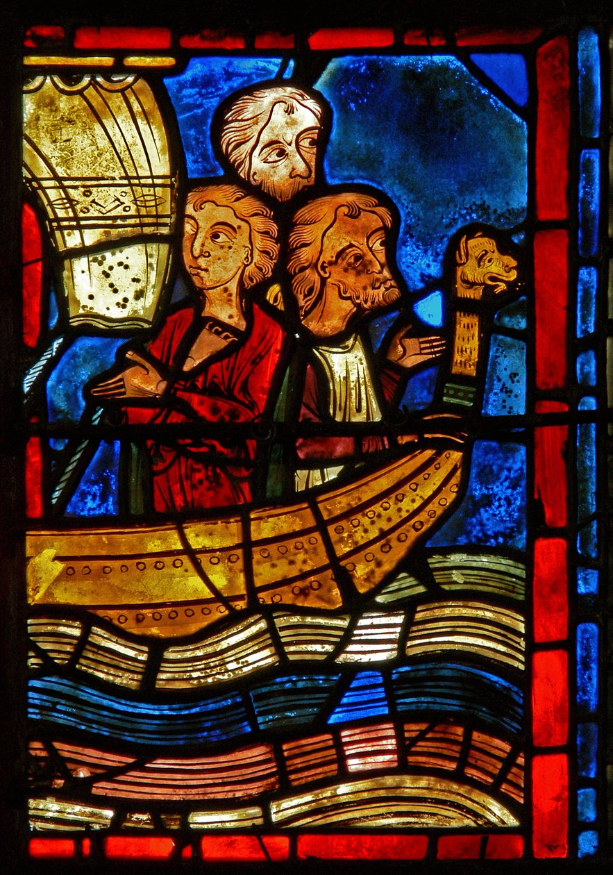 Dettaglio di una finestra raffigurante scene della vita di Santa Maria Egiziaca da French School