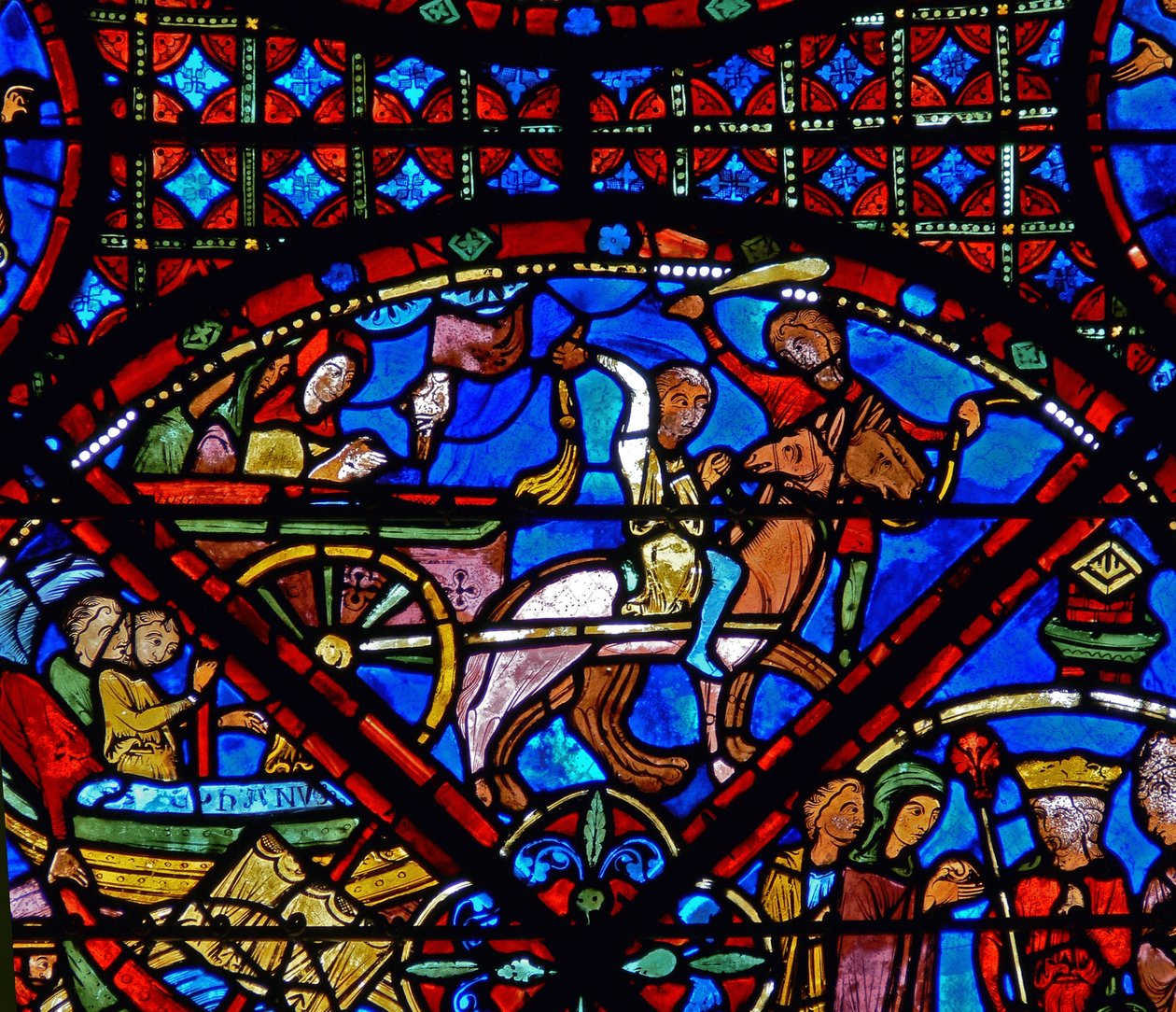 (dettaglio) scene della vita di Santo Stefano: cavallo e carro da French School