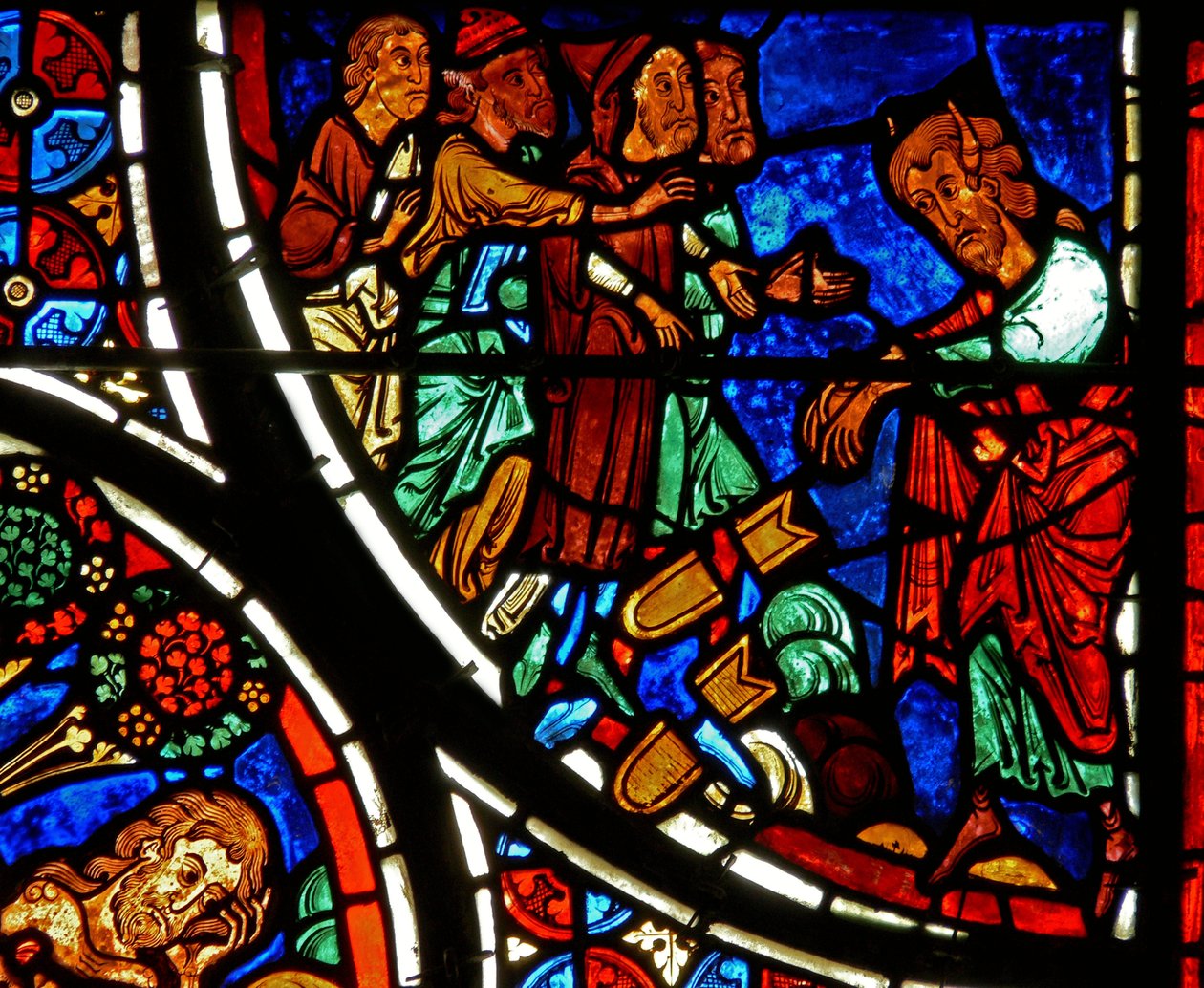 (dettaglio) la parabola del Buon Samaritano: Mosè getta le tavole da French School