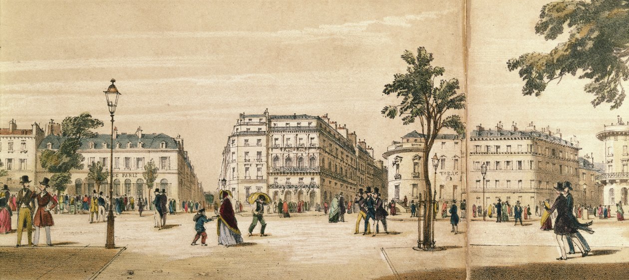 Dettaglio di un panorama del Boulevard des Italiens, c.1840 da French School
