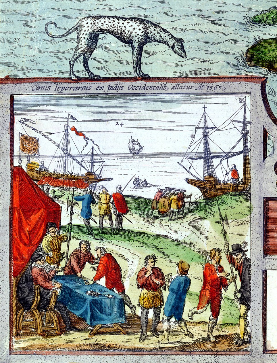 (dettaglio) vista del porto di Cadice che mostra il commercio con le Indie Occidentali da French School