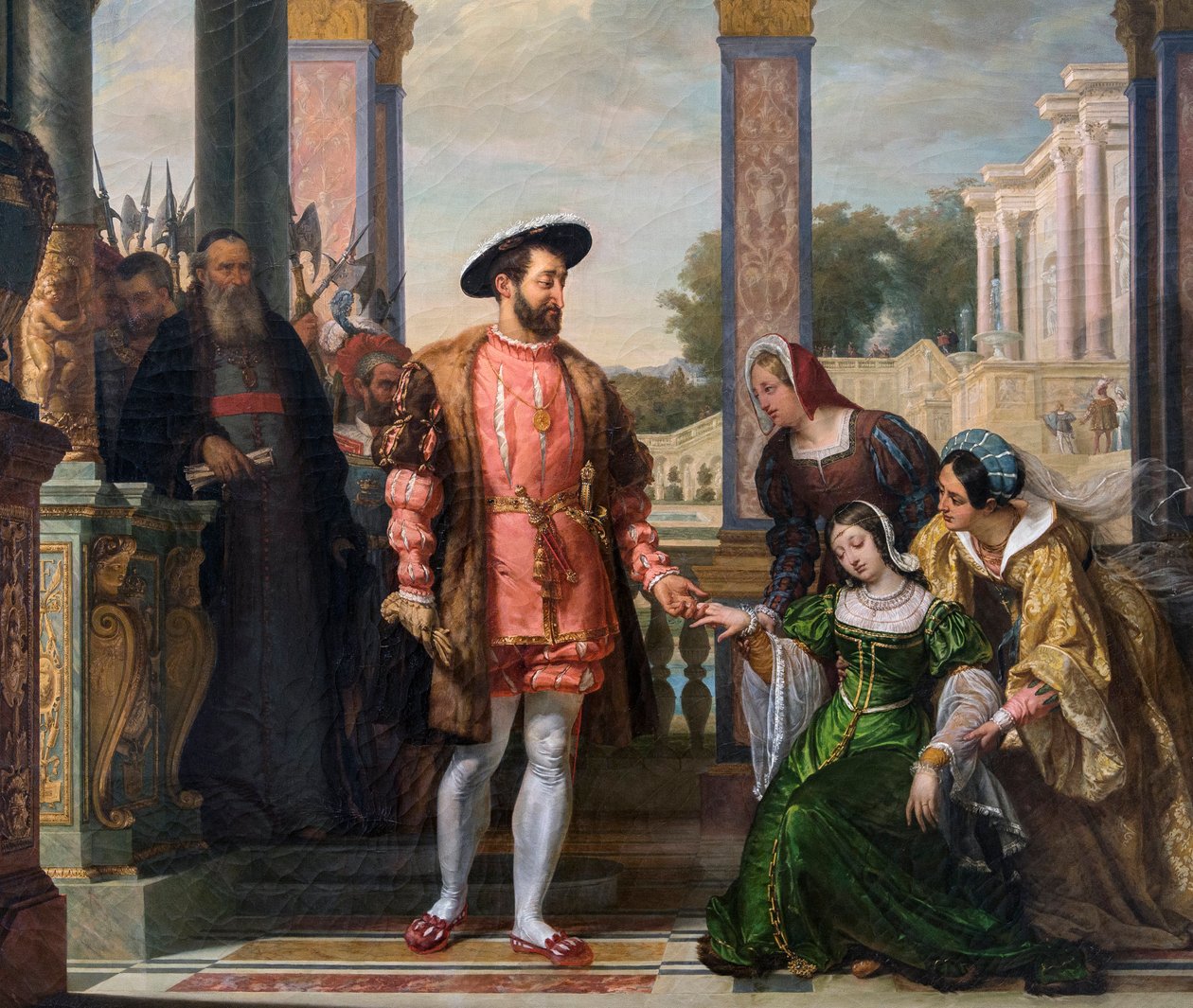 Diane de Poitiers (1499-1566) implora la grazia di suo padre a Francesco I - dettaglio di "Diane de Poitiers implora la grazia di suo padre a Francesco I" dipinto di F.A. Bitter - 1828 - Le Mans, museo di Tesse da French School