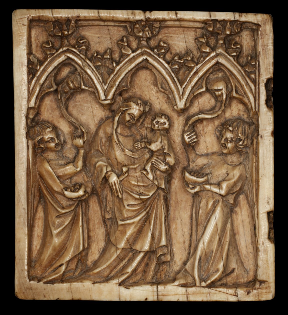 Pannello di dittico con Vergine e Bambino e due angeli, 1375-1400 da French School