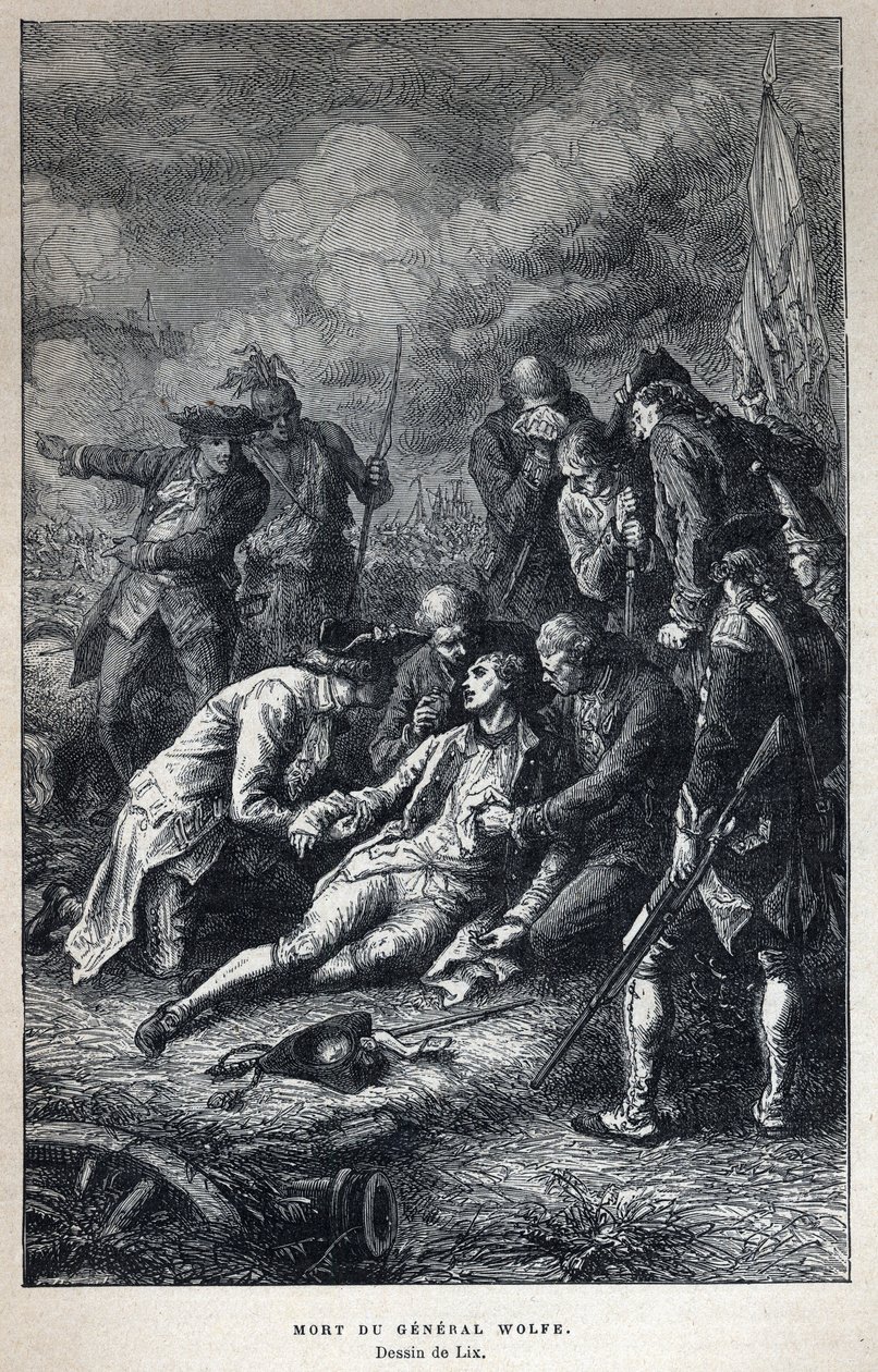 Scoperta del Canada: morte del generale James Wolfe (1727-1759) militare britannico nella battaglia di Quebec il 13 settembre da French School