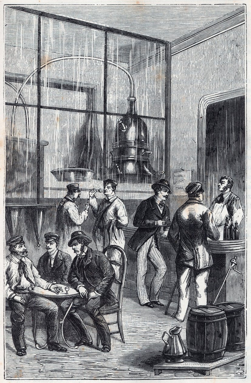 Negozio di distillatori a Parigi nel XIX secolo - Incisione in 