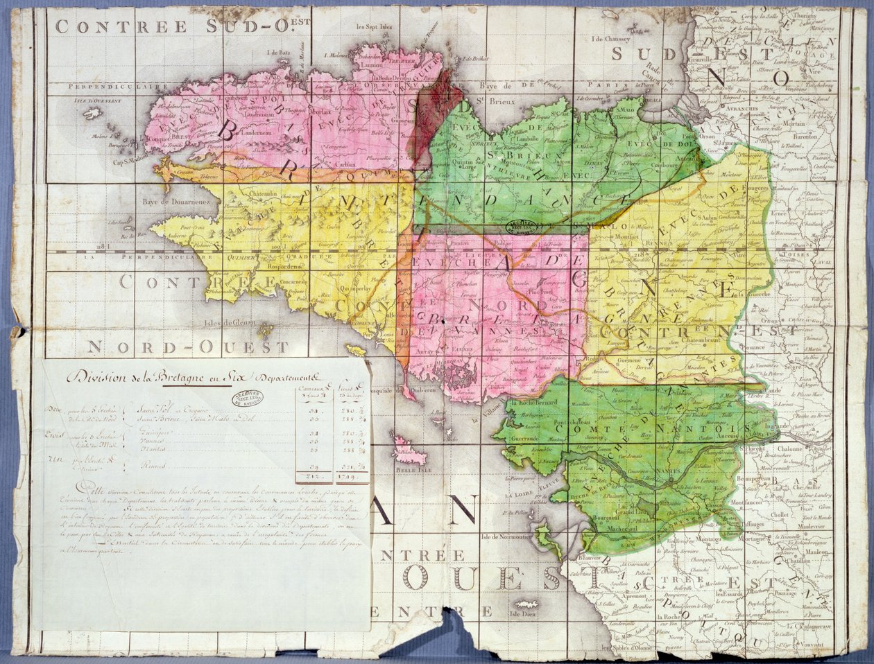 Divisione della Bretagna in sei dipartimenti, c.1789-90 da French School