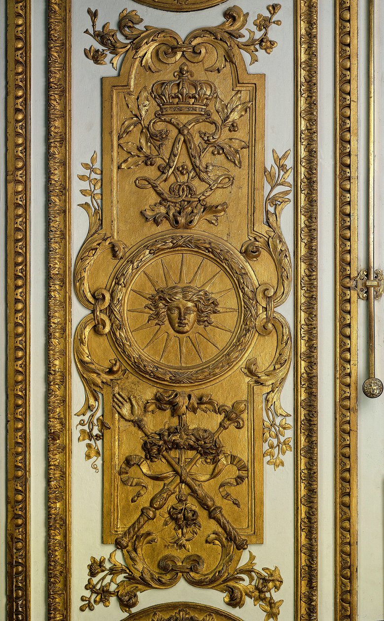 Porta del Salone di Venere con sole e scettro. 17° secolo Versailles. Museo del Castello da French School