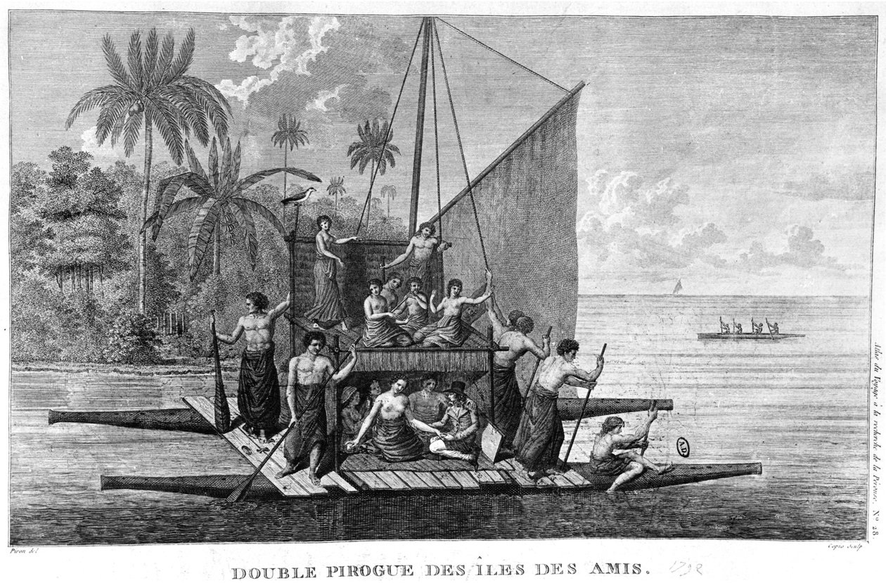 Doppia piroga delle Isole Amiche, illustrazione dall