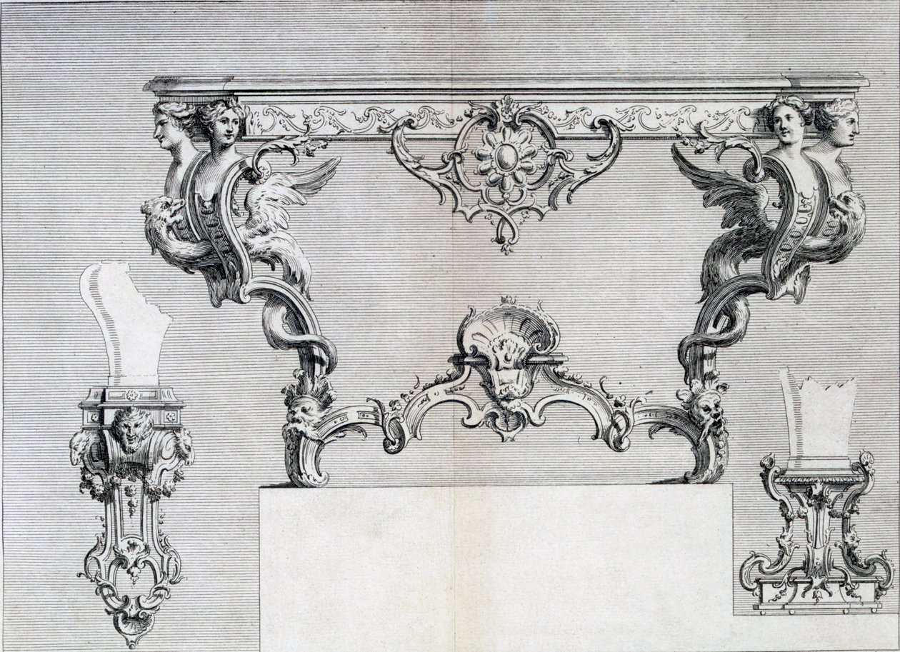 Candelabro a doppio ramo con elementi rococò e classici, da un libro di modelli di disegni di metalli neoclassici di Duhamel, c.1770-80 da French School