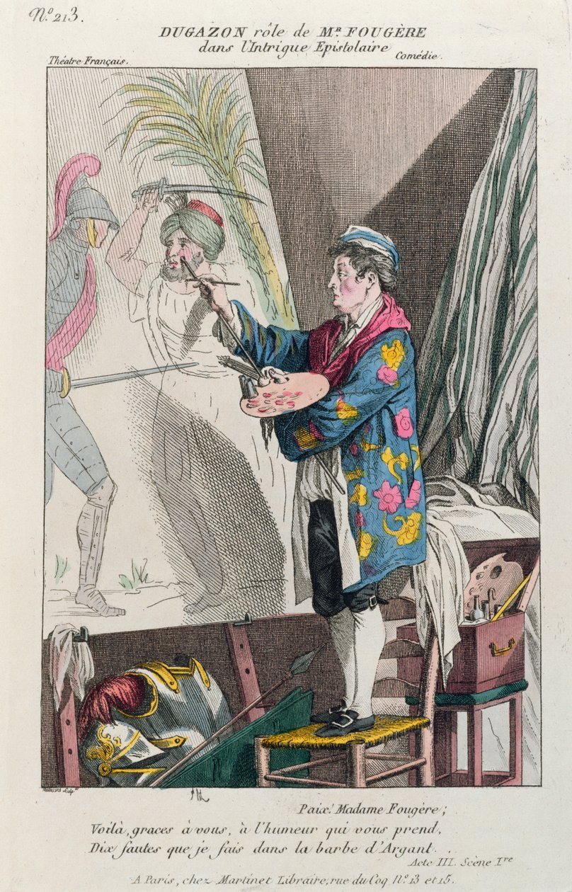 Dugazon nel ruolo del pittore, Fougère, in Intrigue Epistolaire, prodotto a Parigi al Théâtre Français, 1799 da French School